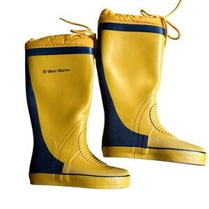 WEST MARINE Yellow Navy Tall Rubber Waterproof Rain Boots Size Mens 5 Womens 6.5
